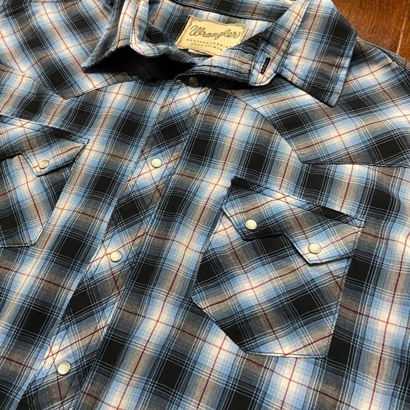 Wrangler Western Ranch Pearl Snap Plaid Blue White Red Men's Size XXL - Picture 4 of 7